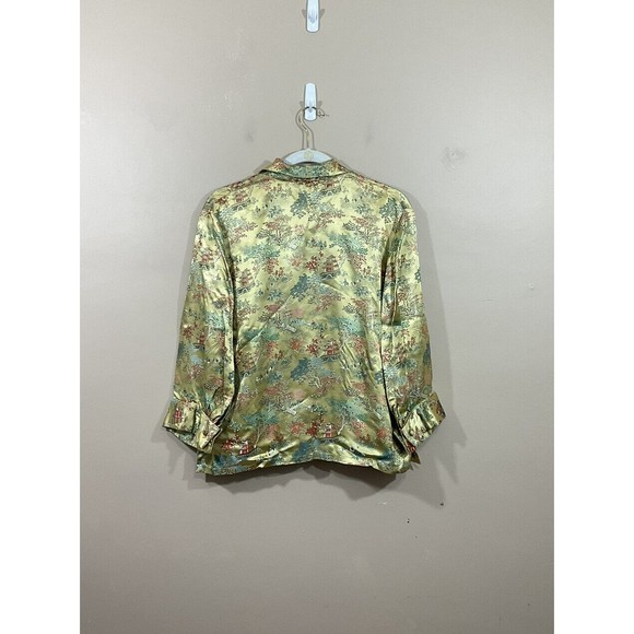 Vintage Womens Chinese Jacket 38 Gold Retro Asian Party Formal Trees Flowers - Picture 2 of 5